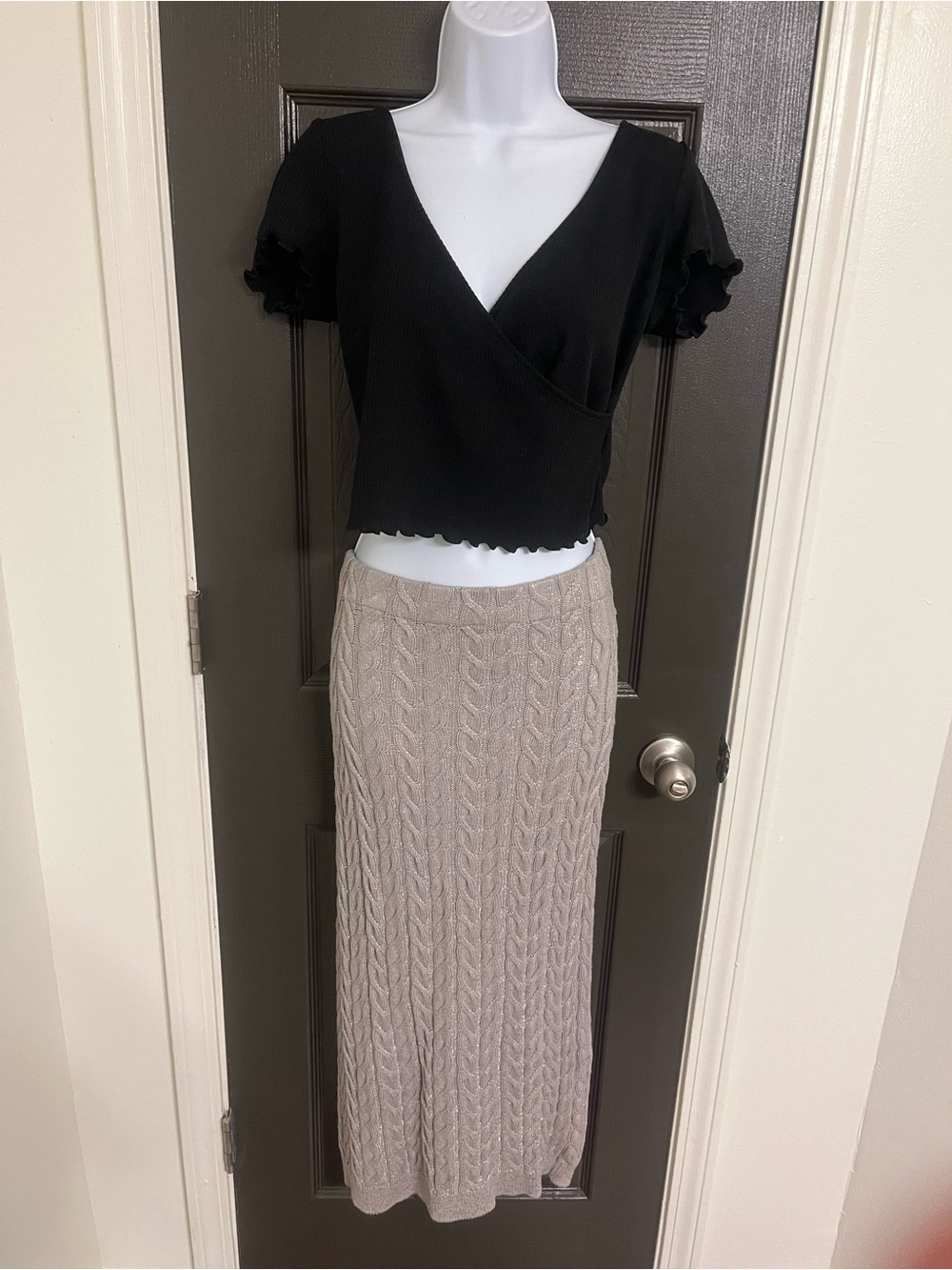 Vince Camuto Metallic Cable Knit Midi Skirt